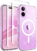CAPRARO Magnetic Compatible with iPhone 16 Case, Upgraded [Full Camera Protection] [Compatible with MagSafe] Protective Translucent Matte Women Girl Phone Case Cover, Clear Glitter