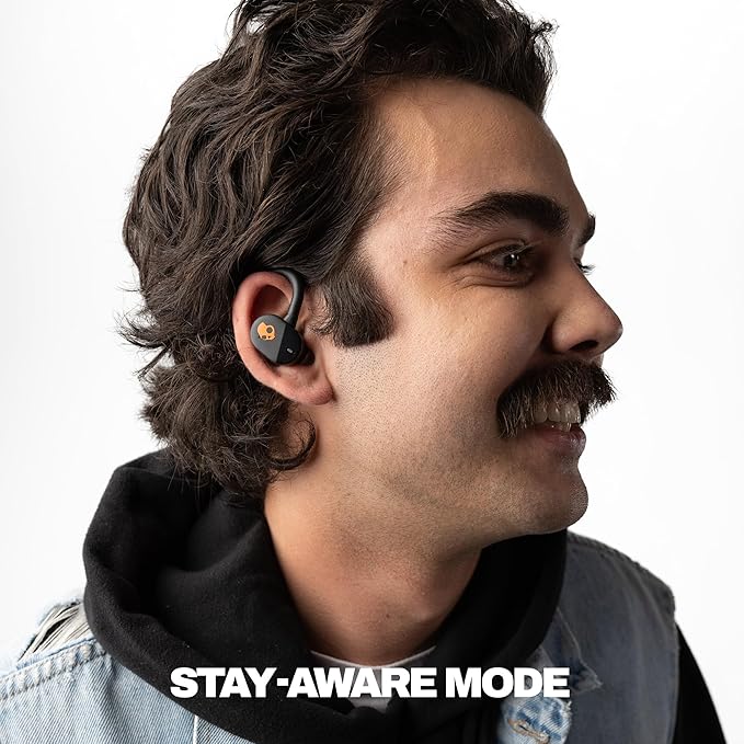 Skullcandy Push Play Active Wireless Earbuds, Bluetooth Headphones, Noise Isolating Fit, 34 Hrs Battery, Secure-Fit Over-Ear Hanger, Sweat Water Resistant, Microphone for iPhone Android - Black/Orange