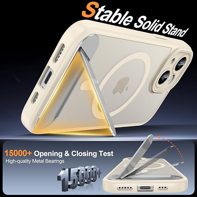 Magnetic Compatible with iPhone 15 Case, [Built-in Invisible Kickstand][Compatible with MagSafe][Full Camera Protection] Translucent Matte Phone Case for iPhone 15 6.1"