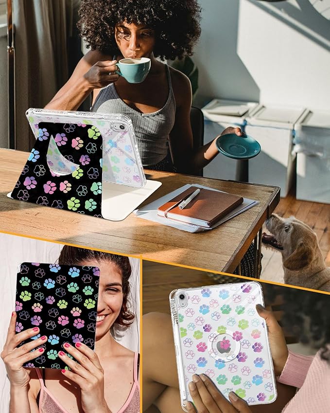 Shorogyt for iPad A16 11th Generation 11 inch 2025 /for i Pad 10th Generation case Magnetic Stand for Women - Cute Design 360 Degree Rotating Covers Girls Kids with Pencil Holder,Dog Claw