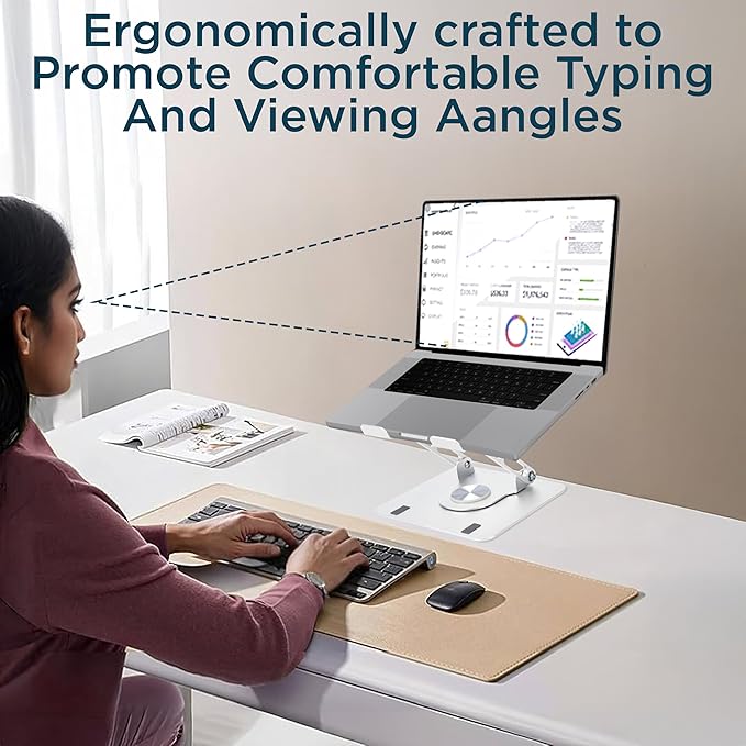 Uncaged Ergonomics Swivel Laptop Stand for Desk, Adjustable Computer iPad Stand for Desk w/ 360 Rotation, Portable Laptop Holder for Home Office Ergonomic Supplies (White)