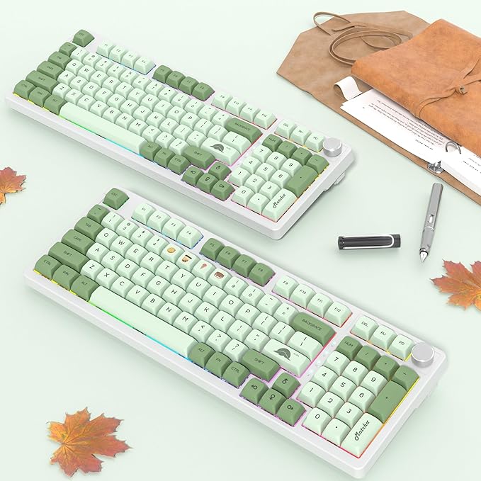 Wired Creamy Gaming Keyboard with Number Pad, 96% Hot-swappable Mechanical Keyboard, Full Layout Custom Keyboard Gasket Mounted with Red Switch Knob Control(Green)
