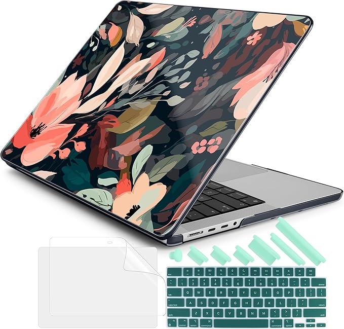 DONGKE Case for MacBook Pro 14 Inch (2026-2021 Release, M5 M4 M3 M2 M1 Pro/Max Chip), Plastic Slim Hard Shell Protective Cover with Keyboard Cover & Screen Protector, Painted Florals