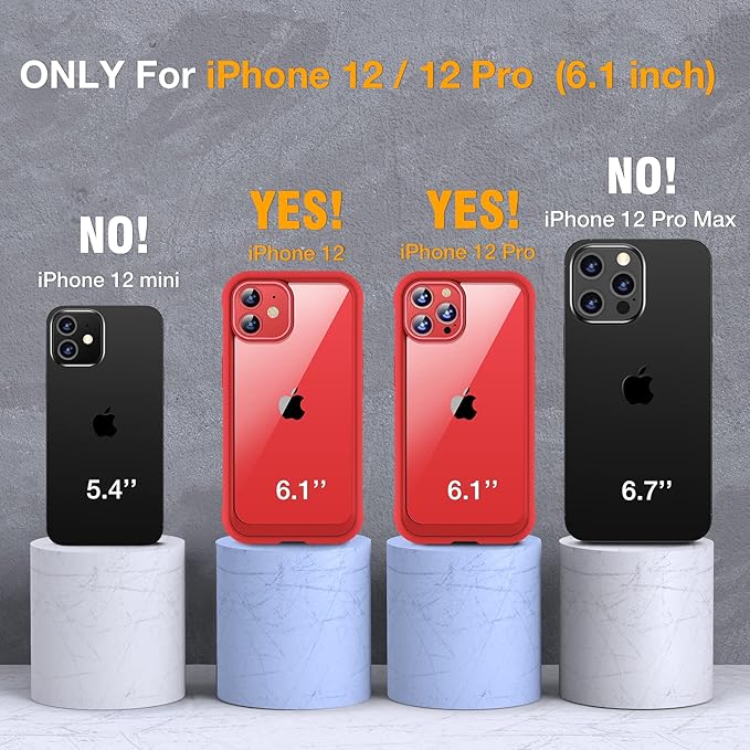 Miracase Glass Series for iPhone 12/12 Pro Case 6.1 inch, Upgraded Full-Body Rugged Phone Bumper Case Cover with Built-in 9H Tempered Glass Screen Protector and Camera Protector, Red
