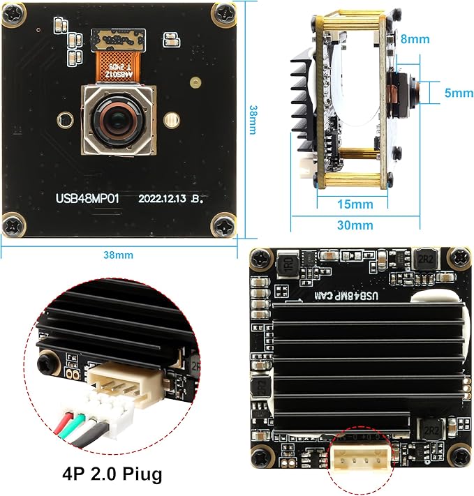 48MP Ultra HD Autofocus USB Camera – 4K Video & 8000×6000 Still – 70° No Distortion Lens for Lightburn Laser Engraver | Machine Vision | Embedded Systems
