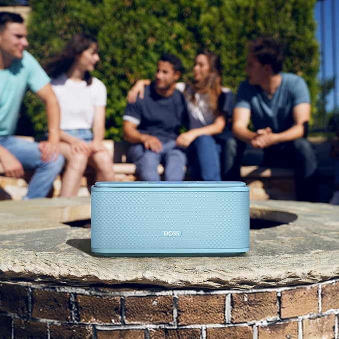 DOSS SoundBox Touch Wireless Bluetooth Speaker-12W HD Sound with Rich Bass, IPX5 Waterproof, 20H Playtime, Handsfree, for Gatherings, Home, Office, Outdoor, Travel-Light Blue