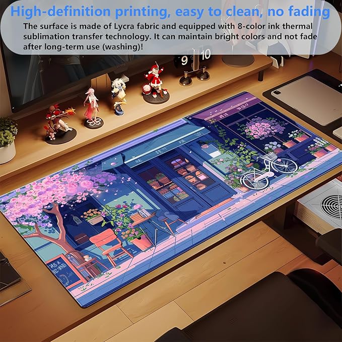 Kawaii Anime Desk Mat, Large 31.5x15.7 Inch Gaming Mouse Pad, Pink Cherry Blossom Japanese Aesthetic Keyboard Pad, Warm & Cute Desktop Mat for PC Gamers