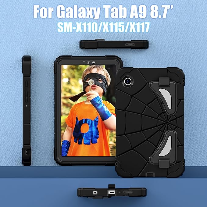 AKABEILA Compatible with Samsung Galaxy Tab A9 8.7 inch(SM-X115N)(2023) Tablet Case，Lightweight Shockproof Rugged Protective Cover with Kickstand for Kids Children Boys Babies Black