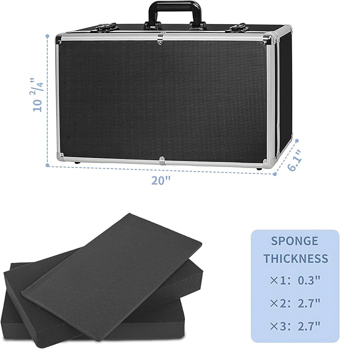 20 Inch Hard Carrying Case Ideal for Wireless Mic System Storage & Camera Gear Transportation, Aluminum Alloy Sturdy Build, Customizable Pre-Diced Foam, Black