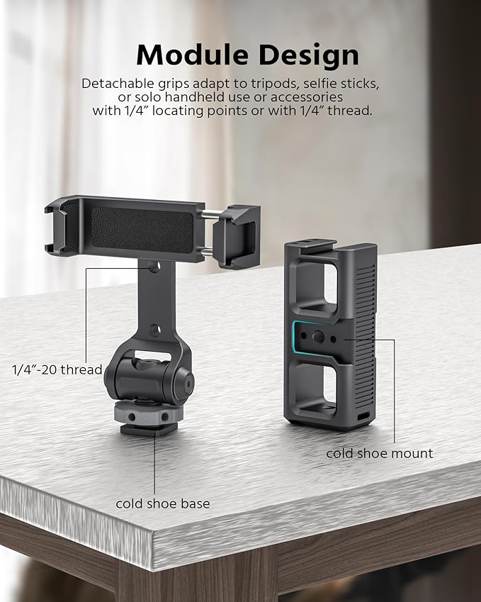 Phone Clip Rig Stabilizer for Smartphone, Lightweight Handheld Vlogging Rig with 360° Rotation, Grip & Cold Shoe Mounts | Compatible with Most Smartphones (for Cold Shoe Standard)