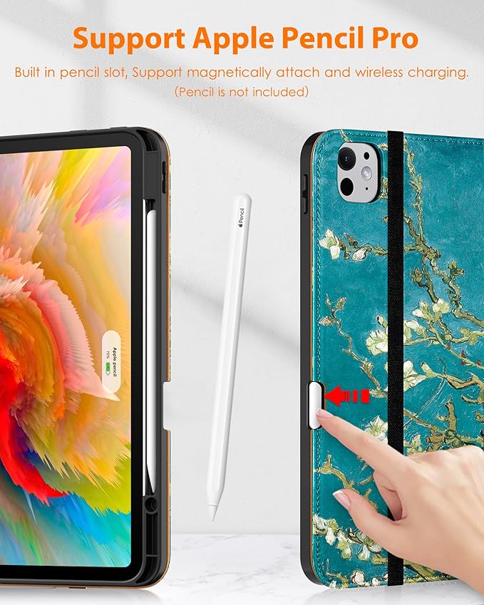 DTTO for iPad Pro 13 inch Case (M5/M4) 2025/2024, Premium Leather Business Folio Stand Cover with Pencil Holder - Auto Wake/Sleep & Multiple Viewing Angles, Built in Hand Strap & Pocket, Blossom