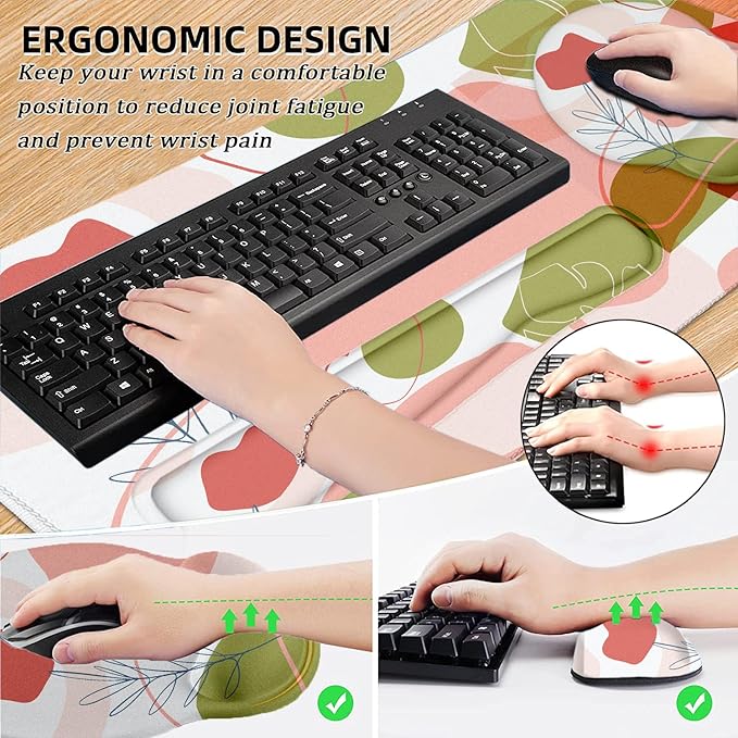 LATEEFAH Mouse Pad with Wrist Rest, Large Mouse Pad, Ergonomic Gaming Desk Pad Keyboard Wrist Rest Set, 4-in-1 Desk Mat Keyboard Mat for Home, Office