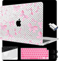 MEEgoodo Case for M5/M4/M3/M2 MacBook Air 15 inch Case 2026 2025 2024 2023, Laptop Shell Fit Model (A3448/A3241/A3114/A2941) for MacBook Air 15.3-inch, Black Polka Dots&Pink Bows