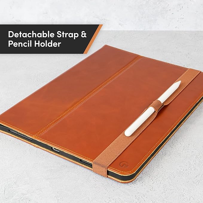 Casemade Real Leather Case Compatible with iPad Pro 13” M5 (2025)/M4 (2024) - Full-Grain Leather Cover, Auto Sleep/Wake, Dual Stand Position (Tan)