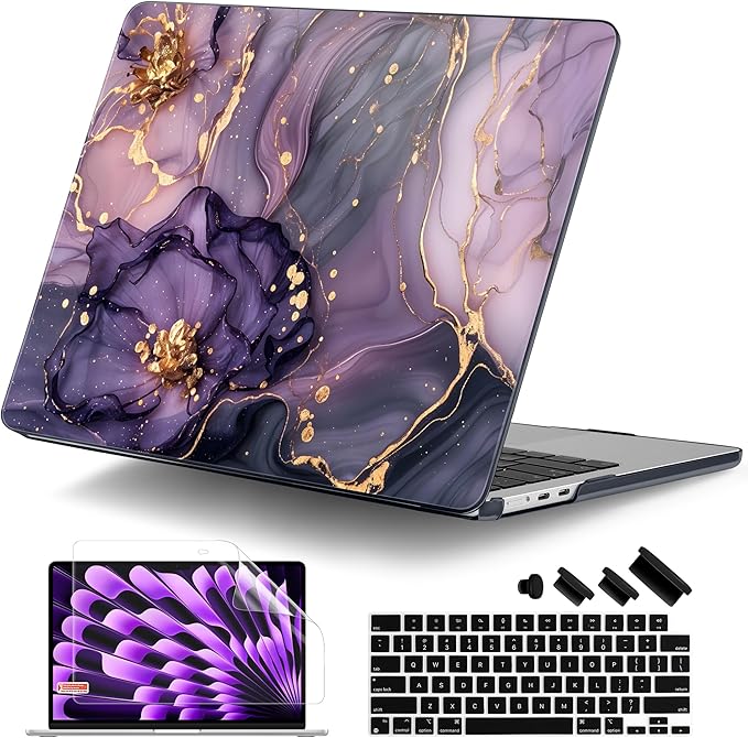 DONGKE Compatible with M5 MacBook Air 15 inch Case 2026 2025-2023 A3448 A3241 A3114 A2941 M4 M3 M2 Liquid Retina Display Touch ID, Protective Hard Shell Cover & Keyboard Skin - Hydrangea