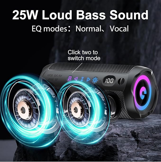 Coioc Portable Bluetooth Speaker, Bluetooth 5.4 Speaker, Dual Speaker with LED Display, Deep Bass,30H Playtime, Colorful RGB Lights,IPX7 Waterproof,TWS pairing for Outdoor/Home/Party/Travel,Gift Ideas