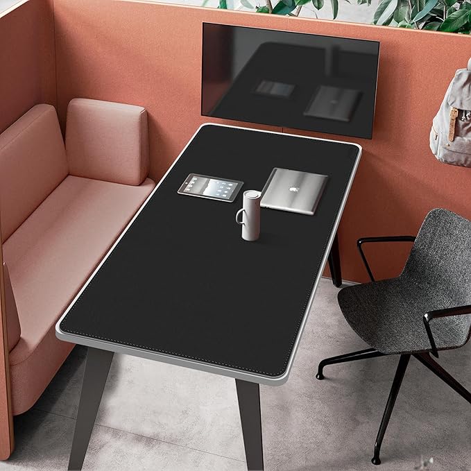 Chihein 55" x 28" 4XL PU Leather Desk Mat (Black/Gray), Huge Mouse Pad, Double-Sided Use Desk Blotter for Gaming, Work, Home