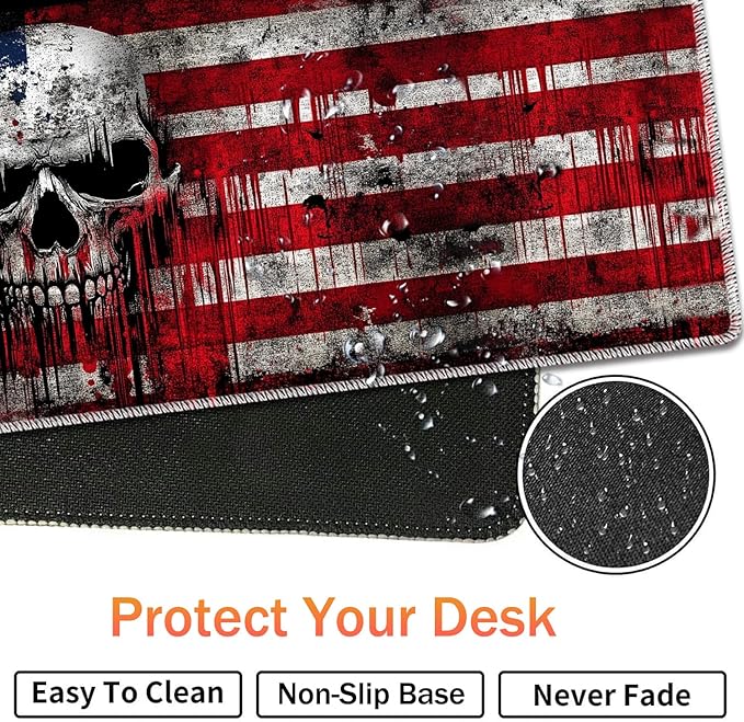 Extended Non-Slip Mouse Pad + Mouse Wrist Rest + Lace-Shaped Coaster Set, Ergonomic Design, Suitable for Desk and Home Gaming Table Mat, A Cross and an American Flag