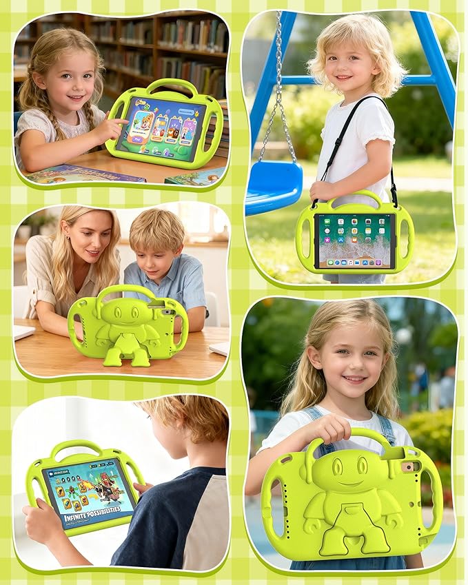 Kids Case for iPad A16 11" 2025 (11th Gen) & 10th Generation 10.9" 2022 & iPad Air 11" M3/M2 & Air 5th/4th Gen & Pro 11, Durable Shockproof Cover with Shoulder Strap Handle Stand, Light Yellow