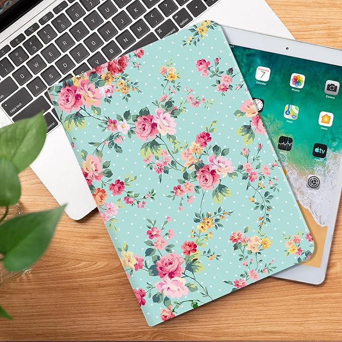 for iPad Air 2/1 Case, for iPad 5Th/6Th Generation Case, for iPad 9.7 Cover, Auto Wake/Sleep Multi-Angle Viewing Shockproof Protective, Pink Flower