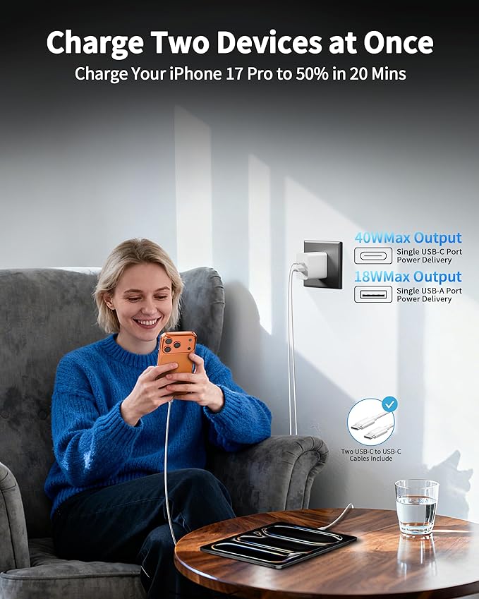 iPhone 17e/17/16 Charger, 2-Pack 40W PD/QC Fast USB C Charger Block with 10FT Long USB-C Cable Power Cord for iPhone 17/17 Pro Max/Air/17e/16/16 Pro/15/15 Pro Max/Plus, iPad Pro, Air 5/4th, Mini 6/5th