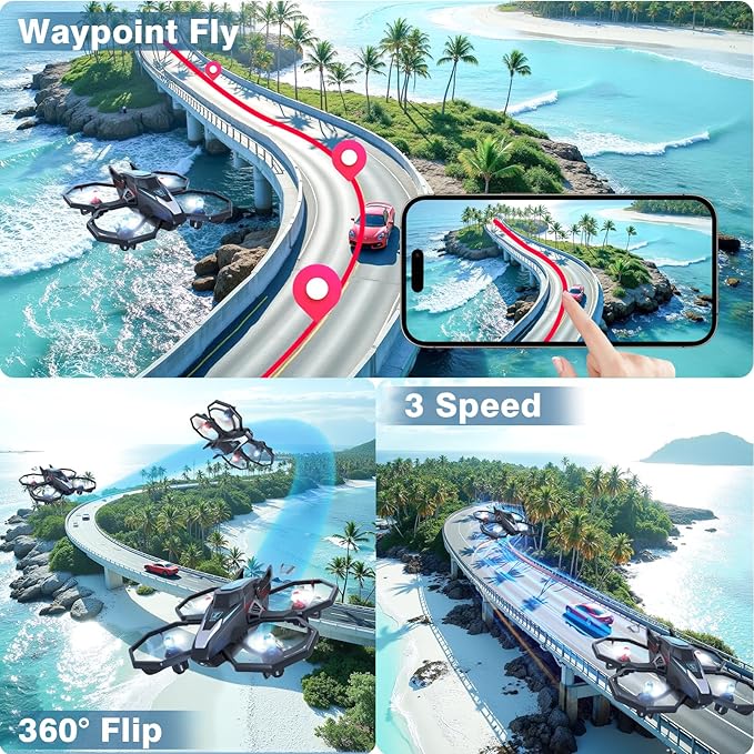 Drones for Kids with Camera, Remote Control Mini Drones for Adults with Altitude Hold, One-Key Take Off/Landing, 3 Speed Modes, Headless Mode, 2 Batteries 1080P HD RC Quadcopter for Boys and Beginners