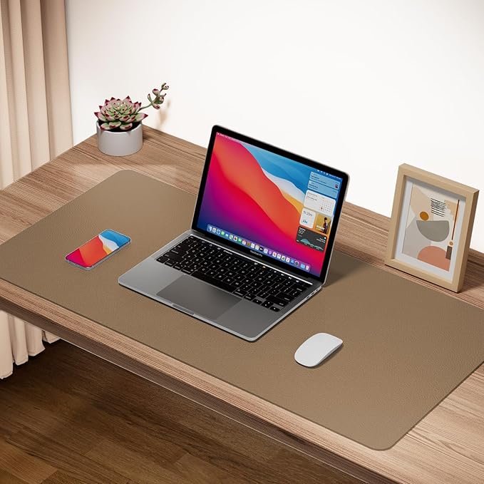 Boutilon Leather Desk Pad Protector,Non-Slip Mouse Pad,Laptop Desk Pad,Office Mouse Mat,Waterproof Leather Desk Blotter,Desk Writing Pad for Office and Home (S-Dark Apricot,24"x 14")
