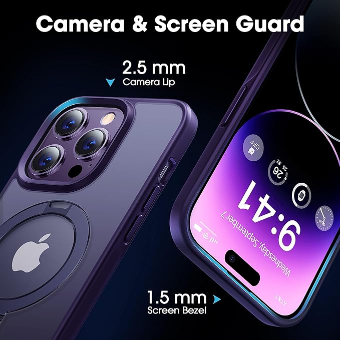 CASEKOO Designed Case for 14 Pro Max with Magnetic Invisible Stand [Military Drop Protection] [Compatible with MagSafe] Shockproof Slim Translucent Matte Promax Case 6.7 Inch, Purple