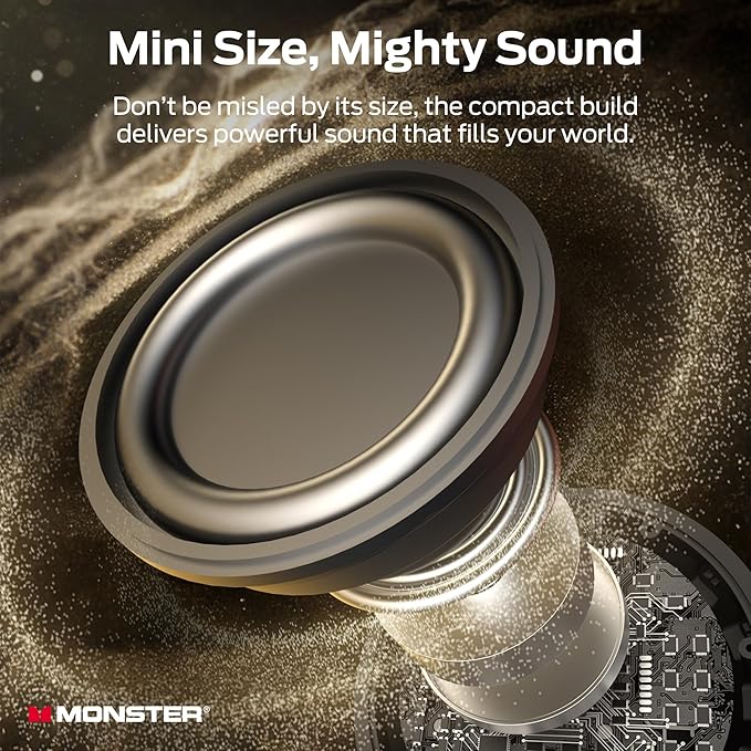 Monster Ripple Shower Bluetooth Speakers, IPX8 Waterproof Shower Speaker, Bluetooth 6.0 with Wireless Stereo Pairing and Hands-Free Calling, Portable Outdoor Speakers, Black