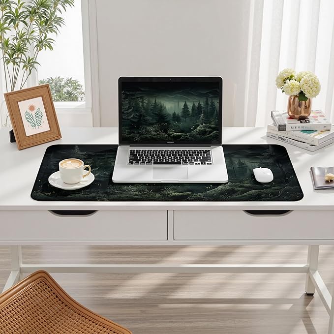 Dark Gloomy Forest Desk Mat Dark Green Aesthetic Mouse Pad XXL Large Gaming Mouse Mat for Office,Computer,Keyboard,Laptop and Home Desk Pad 31.5 X 15.7inch