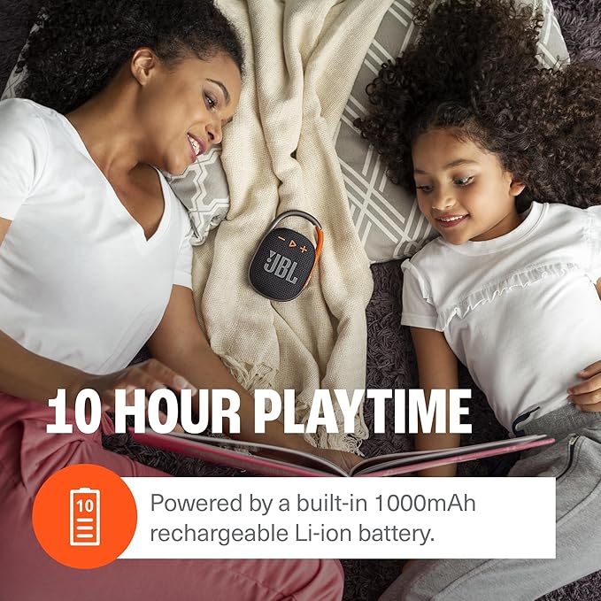 JBL Clip 4 - Portable Mini Bluetooth Speaker, big audio and punchy bass, integrated carabiner, IP67 waterproof and dustproof, 10 hours of playtime, speaker for home, outdoor and travel (Black)