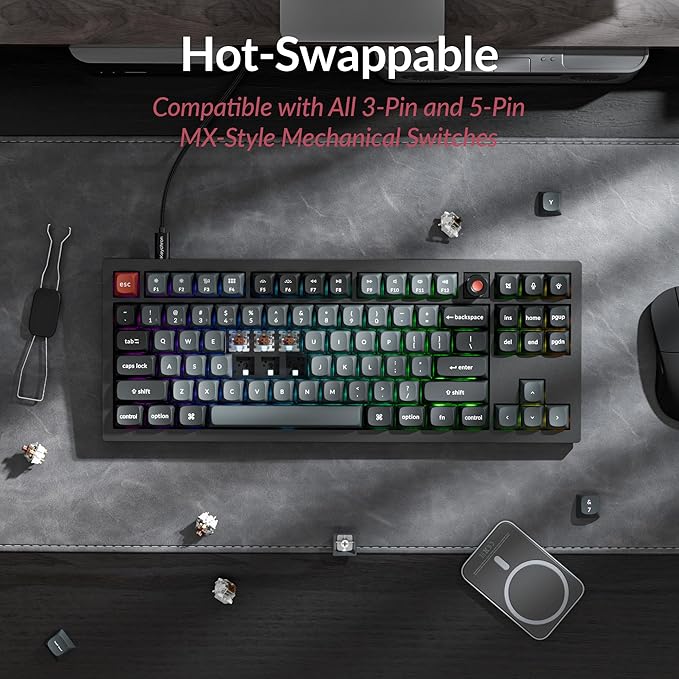 Keychron V3 8K TKL Wired Mechanical Keyboard, 8000 Hz Polling Rate QMK Programmable Knob Hot-Swappable Gaming Keyboard, RGB Backlit, Ergonomic PBT Keycaps for Mac Windows Linux-Tactile Brown Switch