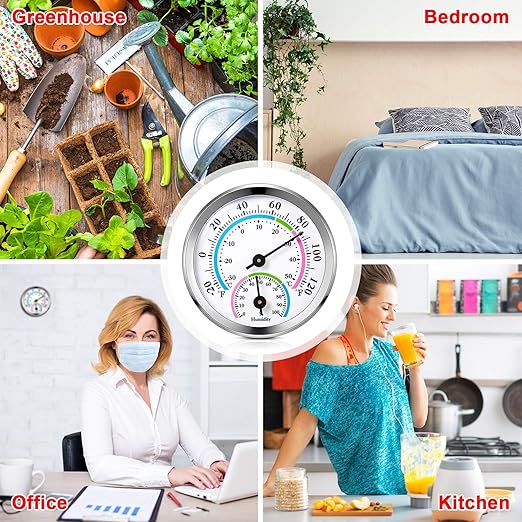 Weewooday 3 Pcs Indoor Outdoor Thermometer 2 in 1 Mini Home Temperature Humidity Hygrometer Monitor Gauge for Home Offices Wall(Silver,2.2 Inch)