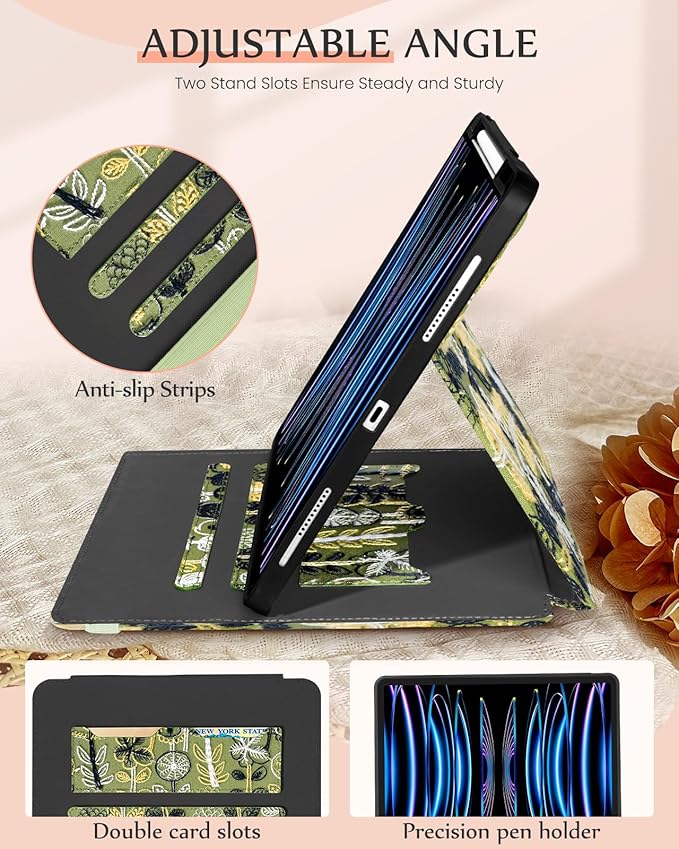 Uppuppy for iPad Air 13 Inch Case M3 2025/M2 2024, for iPad Pro 12.9 Case 6th/5th/4th/3rd Gen - Women Girls Cute Embroidered Folio Stand Cover with Pencil Holder & Card Slot Design Kawaii Girly Forest