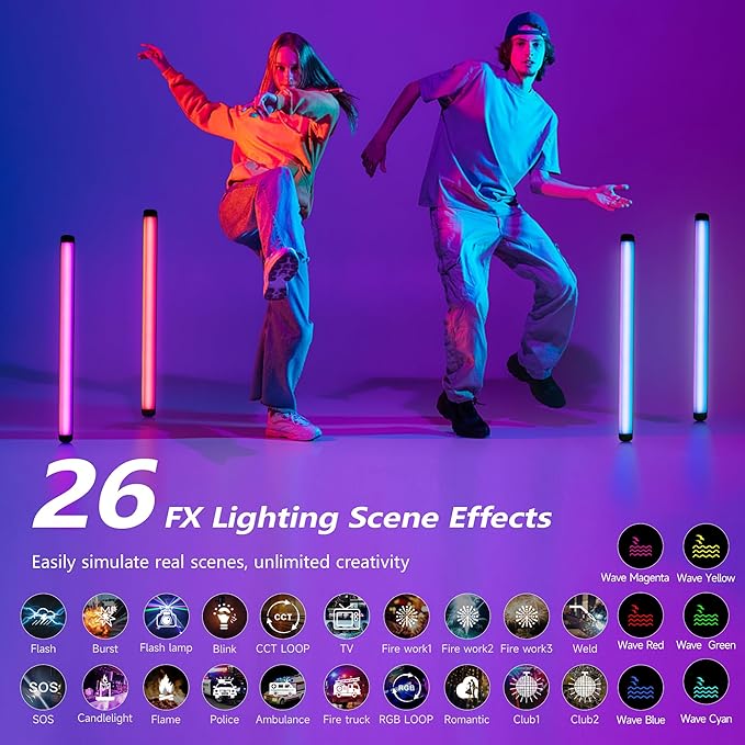 VILTROX K60 RGB LED Light Wand, Handheld 360° RGB LED Video Light Stick for Photography with APP Control, 2500K-8500K Dimmable, CRI97+, 2200mAh Rechargeable Battery,26 Light Scenes,LCD Display