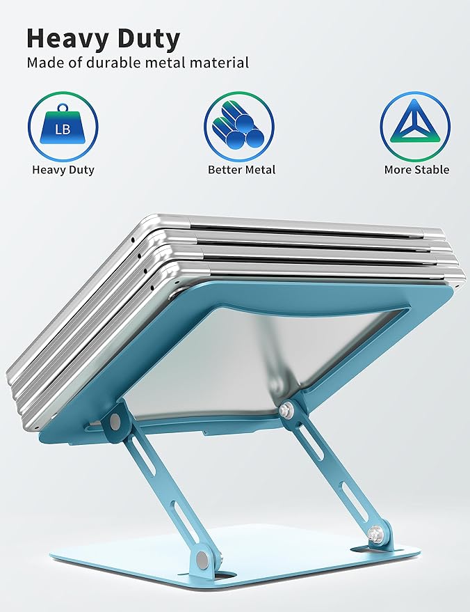 SOUNDANCE Laptop Stand for Desk, Portable Adjustable Laptop Riser, Ergonomic Design Computer Holder, Metal Laptop Mount Elevator Compatible with 10 to 15.6 Inches PC Computer, Blue