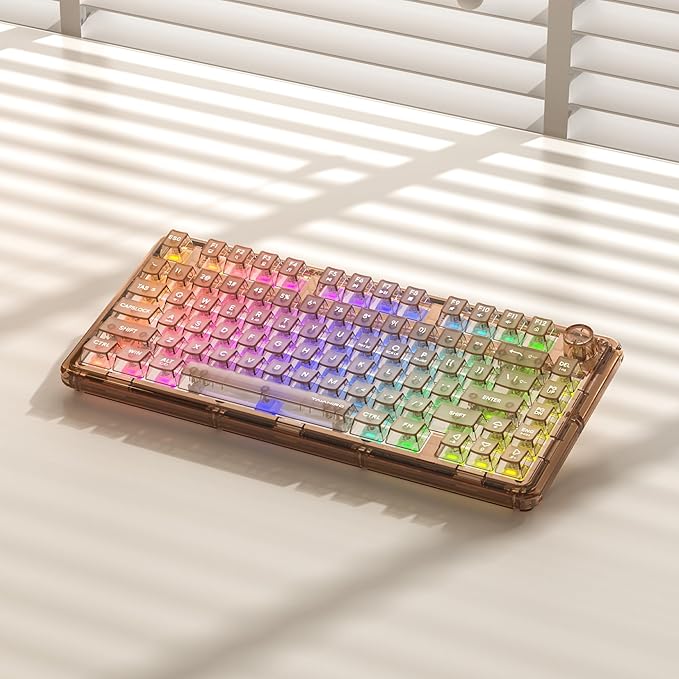 Transparent Mechanical Keyboard, 80-Key RGB Backlit Wireless Gaming Keyboards, Hot Swap Customizable Clear Acrylic Design, Quiet Linear Switches, 3 Modes BT5.0/2.4G/USB-C 4000mAh Battery (Brown)