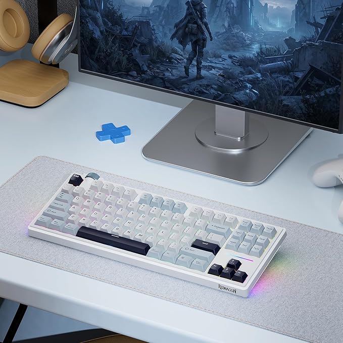 Redragon K716 Wireless Mechanical Keyboard with Knob, Gasket Gaming Keyboard in TKL Layout, Hot swap Pre-Lubed Switches, RGB Backlight, for PC/Mac (White)
