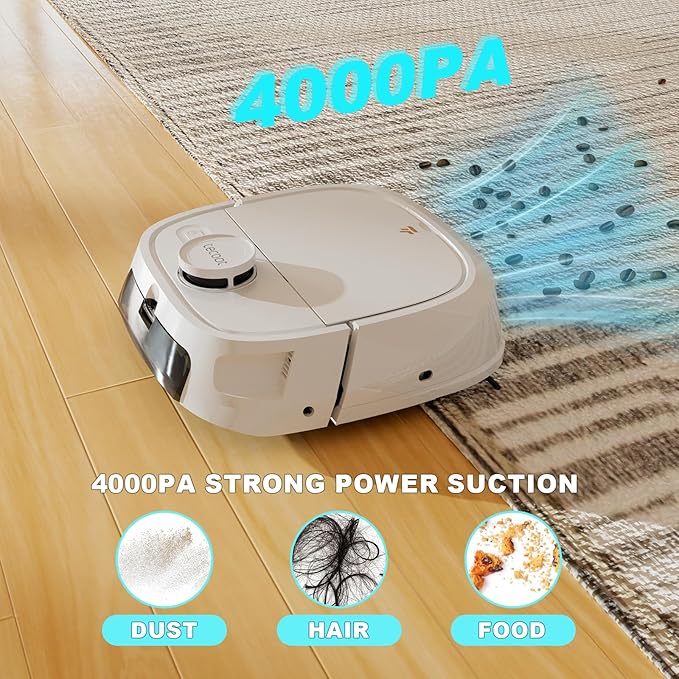TECBOT Robot Vacuum and Mop (M1 Pro) - LiDAR Robotic Vacuums Cleaner for Home with Pet Hair, Carpet, Hardwood Floors, Auto Smart Mopping, Self Cleaning, Avoids Obstacles, Voice Control, White