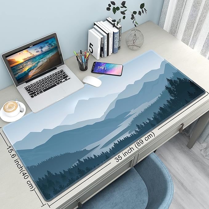 Desk Mat,Large Mouse Pad 35''×15.6'' XXL Extended Gaming Mouse Pad Mat with Non-Slip Base Stitched Eges Mousepad for Computer,Office,Keyboard and Laptop - Vector Mountain
