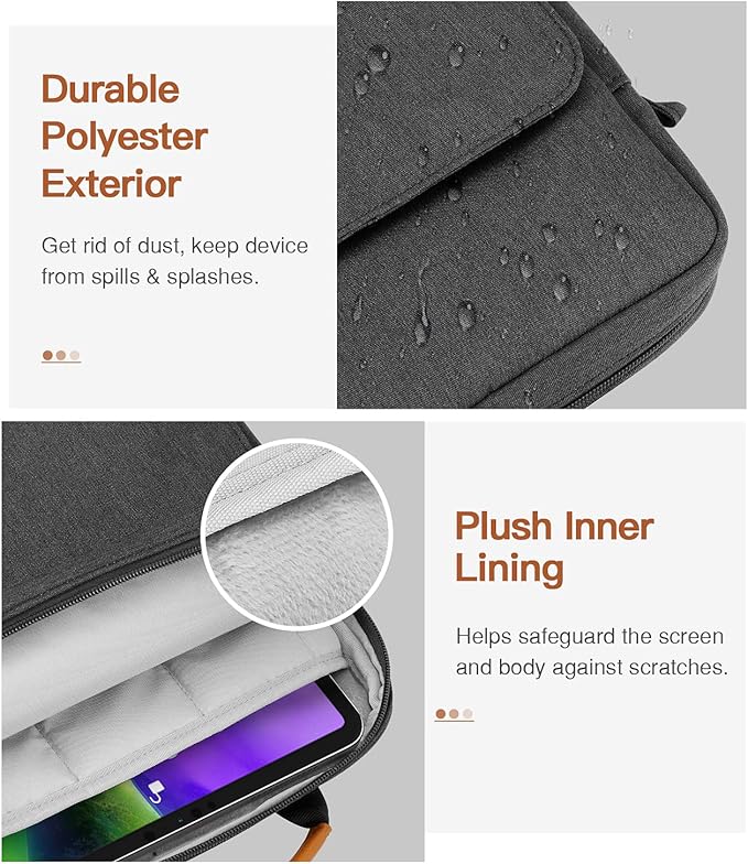 MoKo 9-11 Inch Tablet Sleeve Bag Handle Carrying Case with Shoulder Strap Fits iPad Pro/Air/A16 11 inch,iPad 10th 10.9,i-Pad 9/8/7th 10.2,iPadAir 5/4th 10.9,i-Pad 9.7,Tab S8/S9 11", Black & Gray