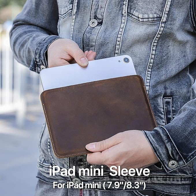 Top Grain Leather 8.3" Slim Tablet Protective Case, Solid Minimalist Vintage Design, Fully Handmade, Compatible with 8.3" iPad mini 6 iPad mini 7.9" & Other Tablets, Coffee 8.3 Inch