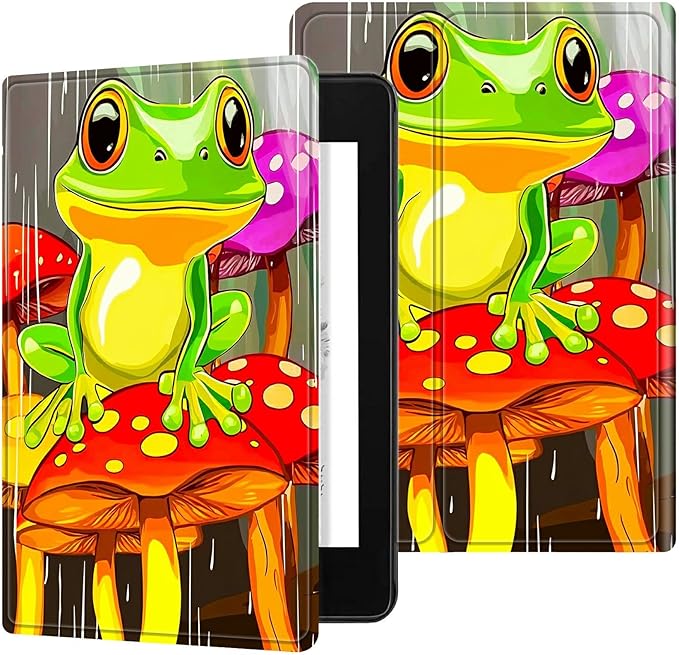 for Kindle Scribe 10.2 Inch 2022/2024 Released Tablet Case, Slim Kickstand Stand Leather Smart Cover with Auto Wake/Sleep, Green Frog Mushroom