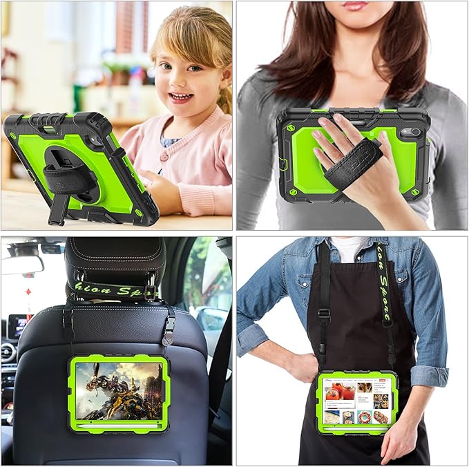 SEYMAC stock Case for iPad mini 7 (A17 Pro) 2024/ Mini 6 8.3'' with Screen Protector Pencil Holder [360 Rotating Hand Strap] &Stand, Drop-Proof Case for iPad mini 7th/6th Generation 8.3", Green+Black