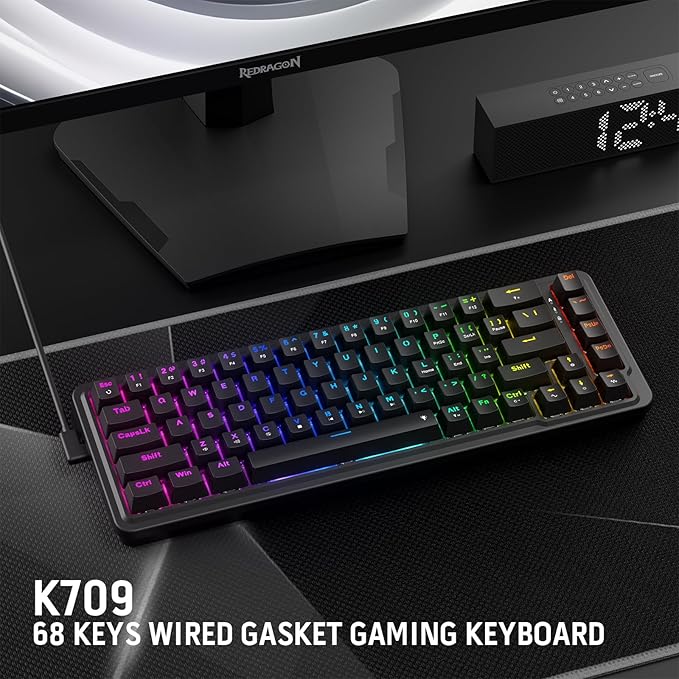 Redragon K709 65% Wired Gasket RGB Gaming Keyboard, 68 Keys Hot-Swap Compact Mechanical Keyboard w/Free-Mod Socket, 3-Layer Noise Dampening & Dedicated Arrow Keys, Quiet Custom Linear Switch