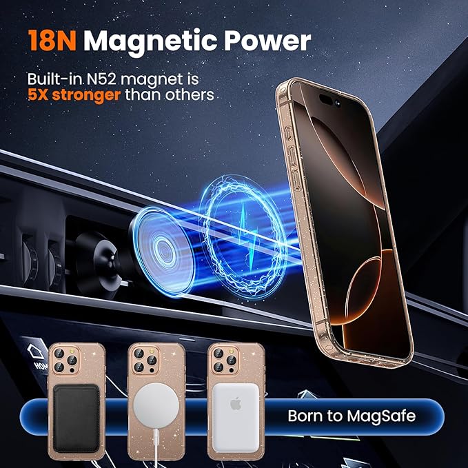 toushion 3 in 1 for iPhone 16 Pro Case Clear, Not Yellowing, Screen Protector*1 Camera Lens Protector*1, Military-Grade Protection for iPhone 16 Pro Phone Case 6.3 inch Clear Glitter