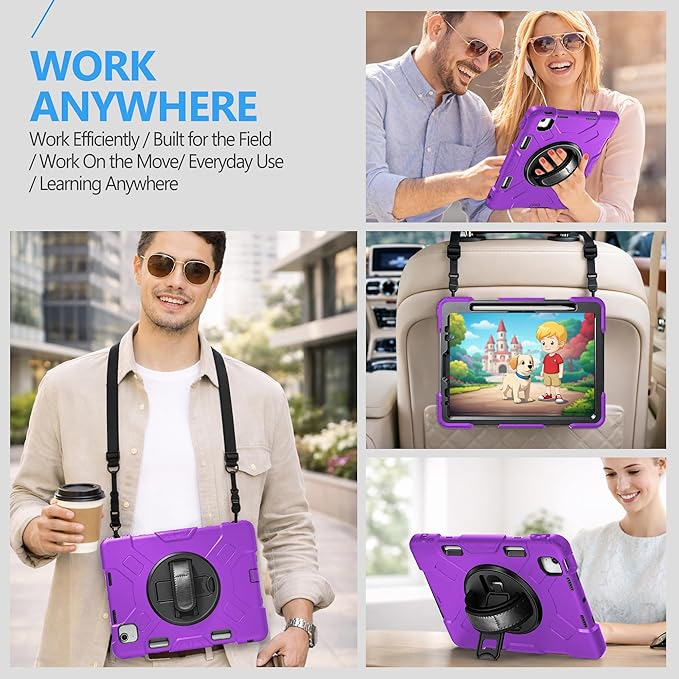 Case for iPad Air 11 M4 2026/ M3 2025/ M2 2024: Silicone Cover for iPad Air 5th & 4th Generation 10.9 Inch (2020/2022) with Screen Protector- Stand- Handle- Shoulder Strap- Pencil Holder