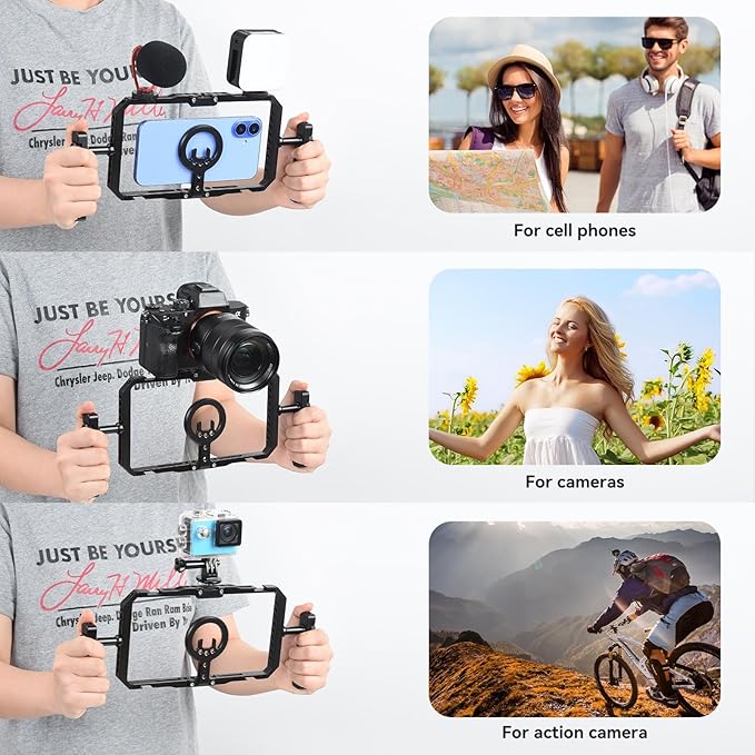 UTEBIT Universal Quick Release Phone Cage, Smartphone Video Rig Kit with Handles, Aluminum Handheld Filmmaking Vlogging Case Stabilizer for Videomaker, for iPhone 17/16/15, for Android Phones, Samsung