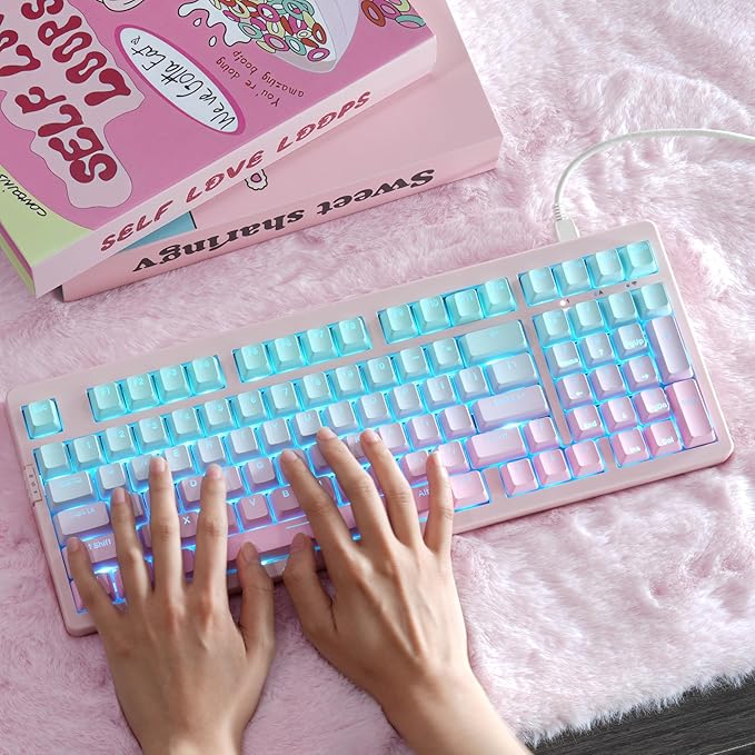 ZORNHER ZH980 Mechanical Keyboard,95% Pink & Blue Creamy Keyboard with Number Pad,Gaming Keyboard Full Size,Shine Through PBT Keycaps,Creamy Sounding Linear Switches