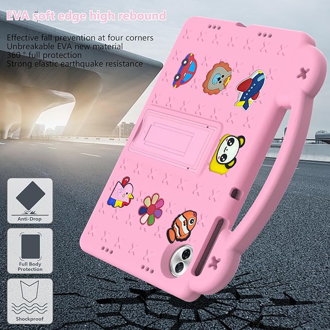 AKABEILA Compatible with Honor Pad 10 2025 12.1 inch Tablet Case, Kids Friendly Universal Lightweight Shockproof Protective Case with Shoulder Strap & Stand Handle Pink